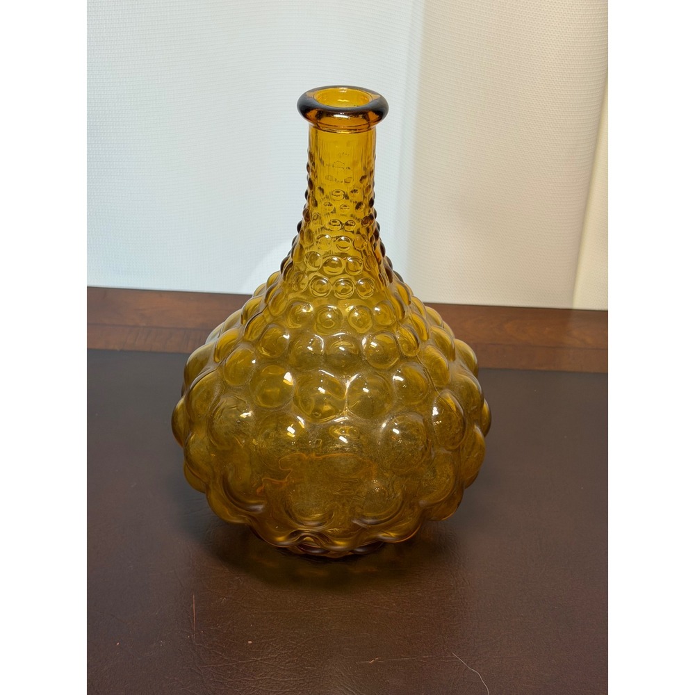 Vintage Italian Amber Glass Hobnail Bubble Decanter Vase Made in Italy MCM 9.5in